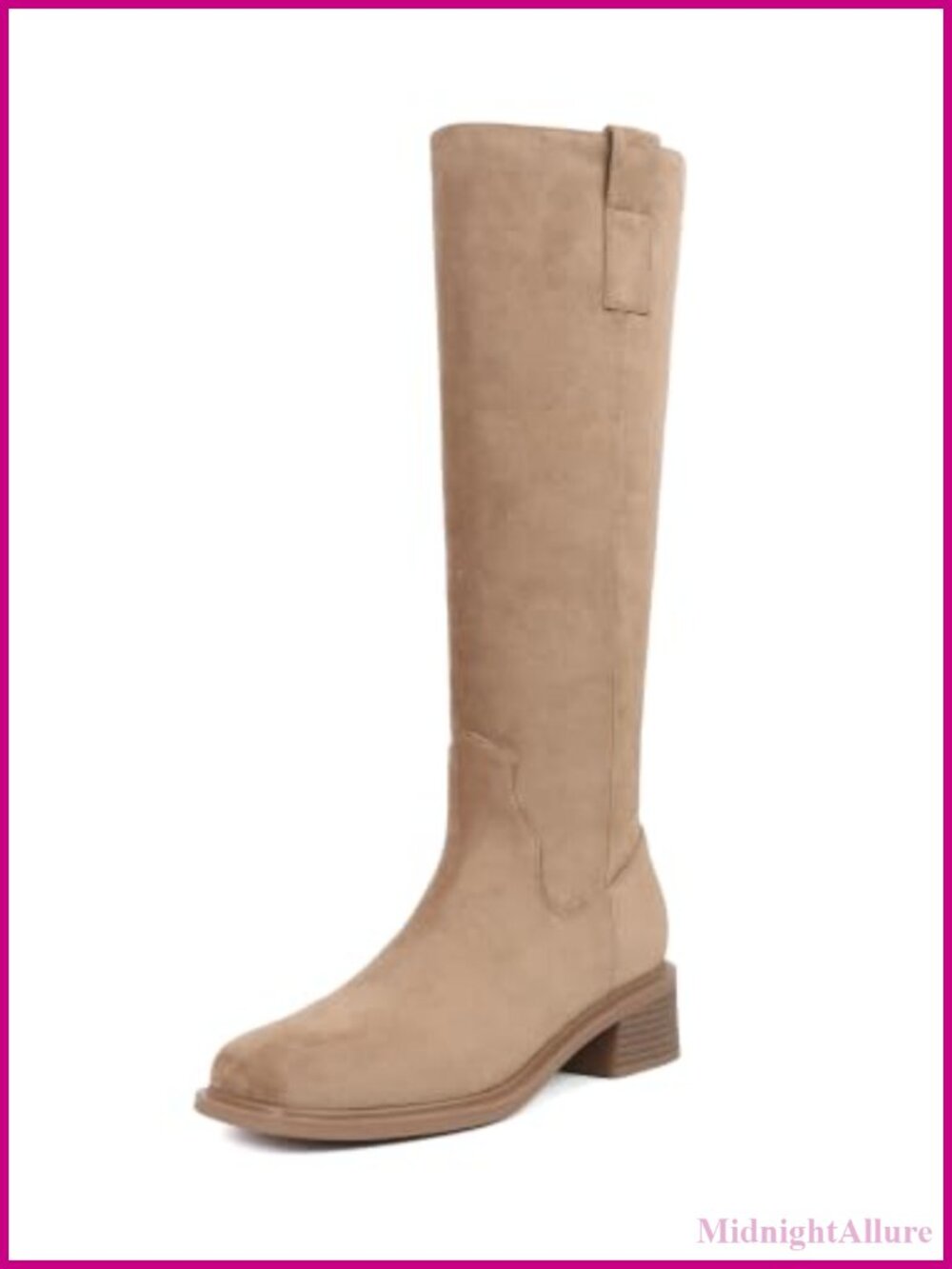 Knee High Boots Square Toe Low Block Heel Faux Suede Women's